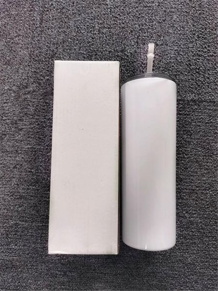 

sublimation straight tumblers blank white cup with lid plastic straw paintcoat stainless steel drinking cup vacuum insulated mug