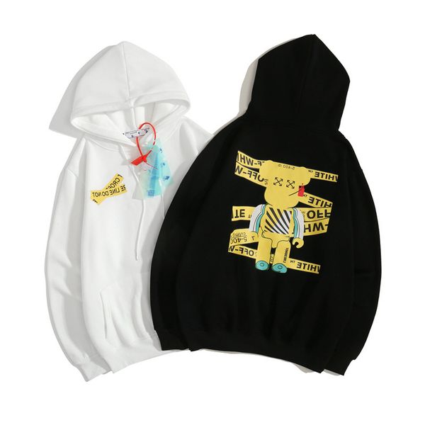 

doll off style white cartoon yellstyle warning line printed loose sweater, Black