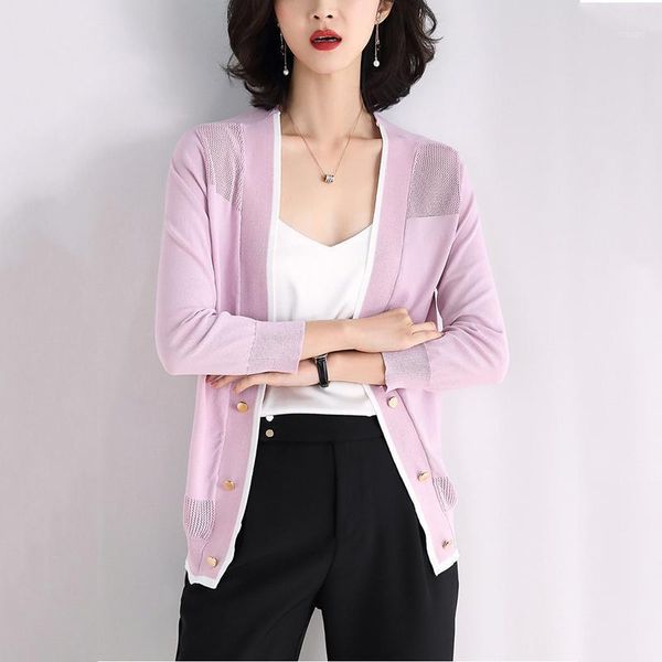 

women's knits & tees knitted cardigan sweater 2021 korean summer women patchwork hollow out outwearing sweaters fashion thin for female, White