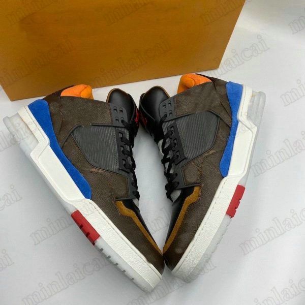 

21ss monograms trainer sneakers ebene multicolor shoes mens canvas calf leather brown flower luxurys vintage runner trainers designer womens, Black