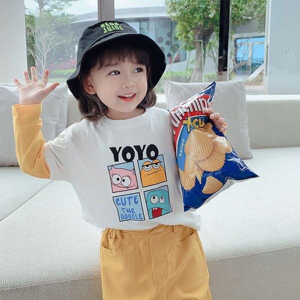 

new 2021 spring little cartoon splicing t-shirt girl's, Black;white