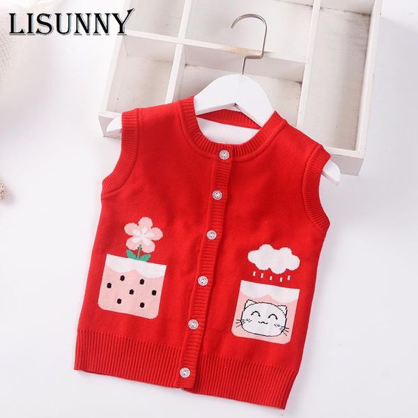 

pullover girls sweater vest autumn 2021 spring baby knitted kids cartoon cat knit toddler tand cardigan children coat 1-7y, Blue