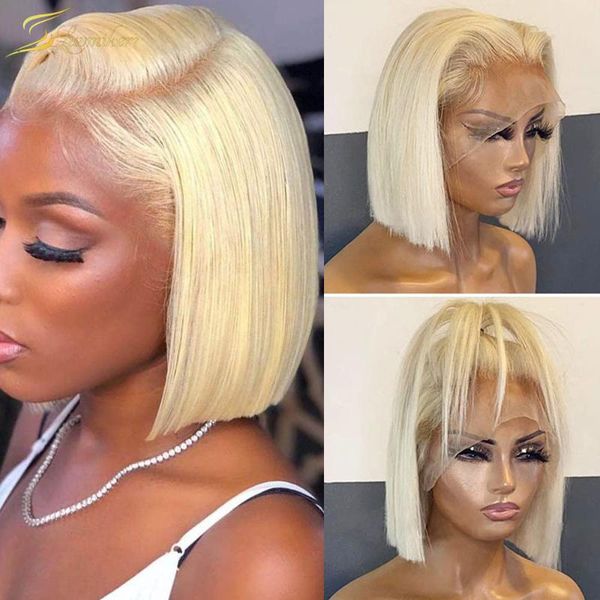 

lace wigs 613 bob straight front wig short blonde hd frontal full transparent pre plucked 13x4 brazilian hair for women, Black;brown