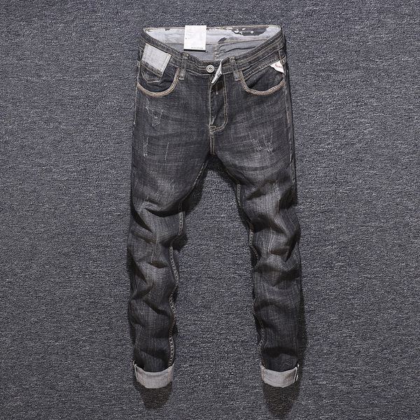 

2021 new newly designer fashion black gray color slim fit italian vintage men denim pants elastic hip hop jeans homme ongd, Blue