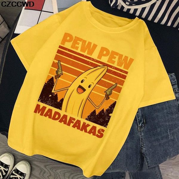 

mr. banana with a gun t-shirt women summer loose casual yellow t shirt harajuku streetwear short sleeve o-neck tees tshirt, White