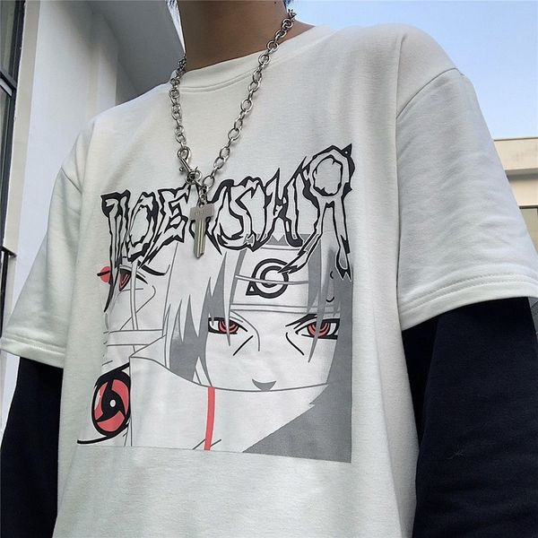 

itachi anime tshirts naruto harajuku tshirt long sleeve anime 2021 fashion korean style streetwear women patchwork, White
