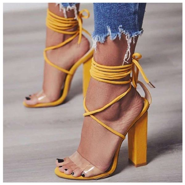 

high heel strap thick large transparent sandals for women, Black