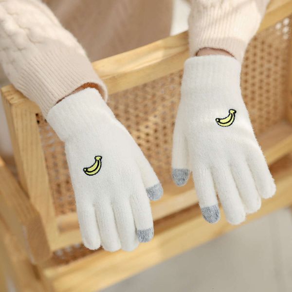 

gloves plush winter warm student female knitted wool solid color, Blue;gray