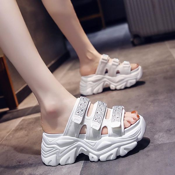 

slippers casual shoes slides platform women heels pantofle jelly flip flops luxury rubber high 2021 glitter flat fashion pu bond, Black