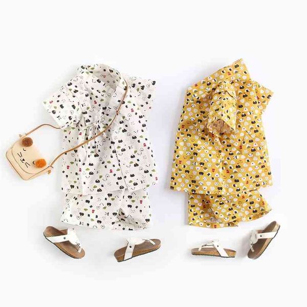 Yaz Bebek Giysileri Japon Kimono Yukata Robe Evde Doğan Pijama Kısa Kollu Takım 210702