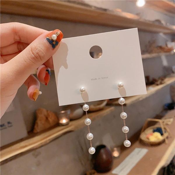 

dangle & chandelier 2021 trend simulated pearl women's long earrings white round wedding pendant korean fashion jewelry, Silver
