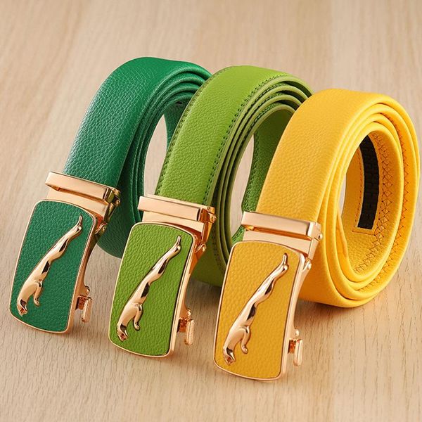 

belts fashion men's women's with automatic buckle yellow red white green belt jeans casual pants couple gift, Black;brown