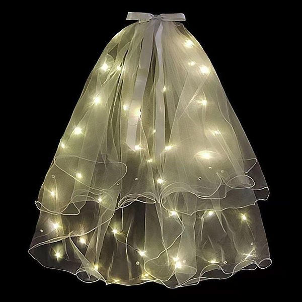 

party hats led luminous veil length 80cm light up glowing yarn fairy ribbon bow with lights strings for wedding bridal