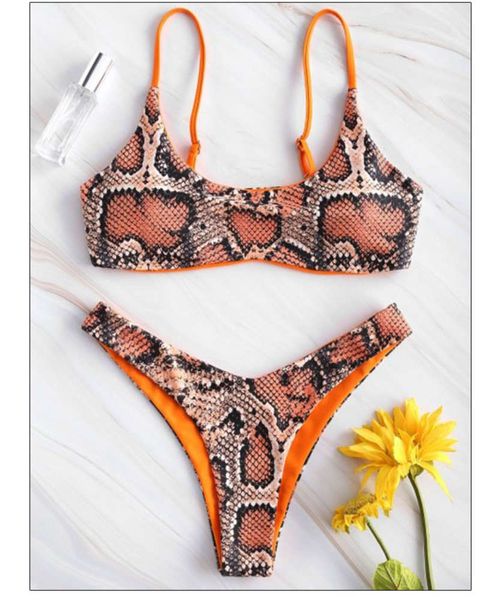 

2020051622 snake bikini women snake skin high cut v neck two pieces bikini swimwear swimsuit beachwear bathing suit maillot de bain femme, White;black