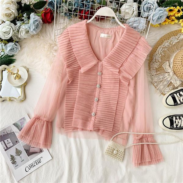 

spring autumn white blouse women vinatge mesh blusas mujer de moda 2021 elegant ladies long sleeve shirt women's blouse lw