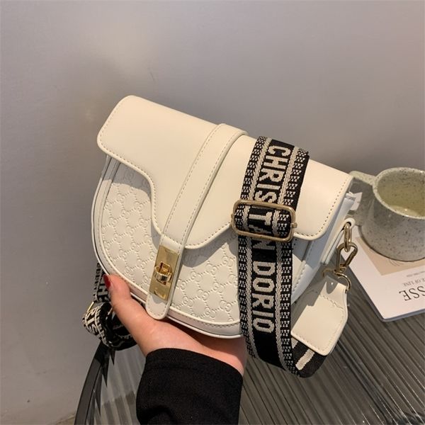 

outlet sale 80% off korean bag female 2022 new fashion chain wide shoulder strap single shoulder messenger bag solid color leisure saddle vt
