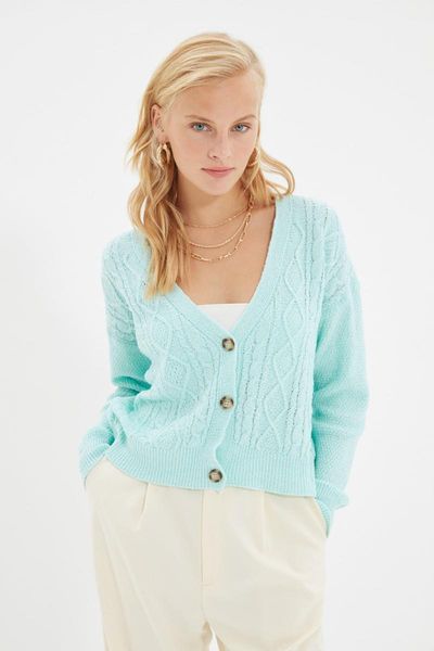 

women's knits & tees trendyol mesh detailed knitwear cardigan twoaw22hi0692, White