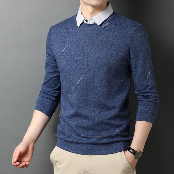 

2021 spring and autumn sweater lapel t-shirt fake two casual fashion men's top, Black