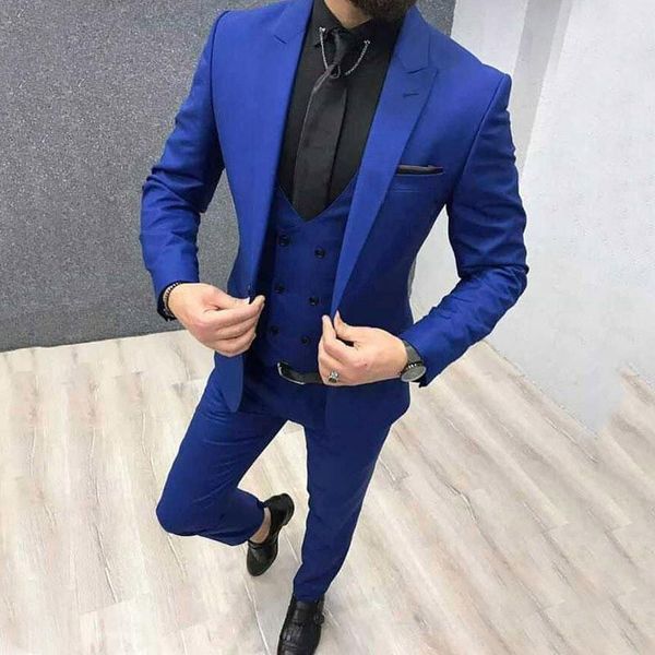 

men's suits & blazers royal blue mens classic wedding slim fit peaked lapel 3 piece coat with pants double breasted vest male fashion c, White;black