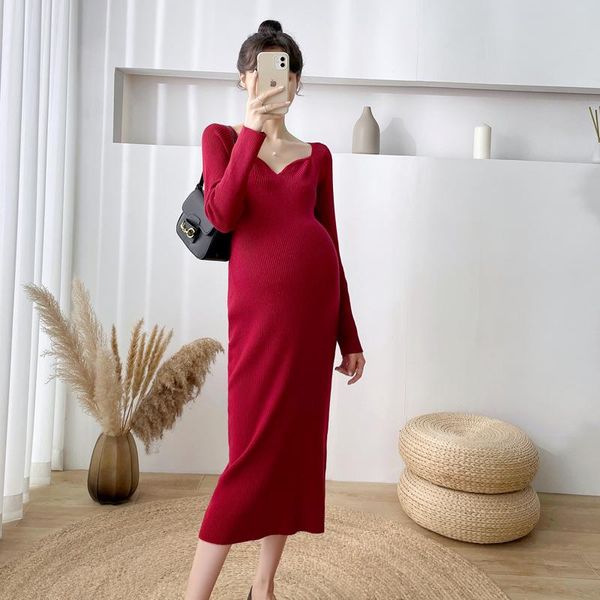 

maternity dresses soft knitted bottoming shirt long sleeve pregnancy clothes sweater warm pregnant women, White