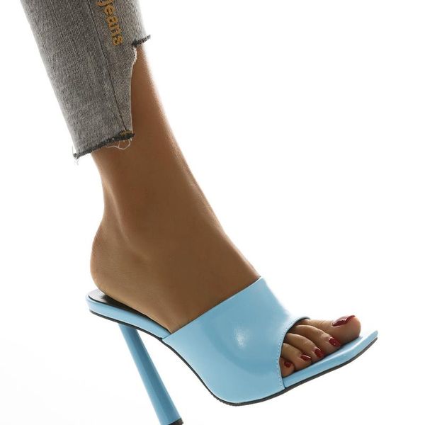 

slippers 2021 fashion royal blue pu leather women summer square toe sandals stiletto heels ladies mules slides shoe big size, Black