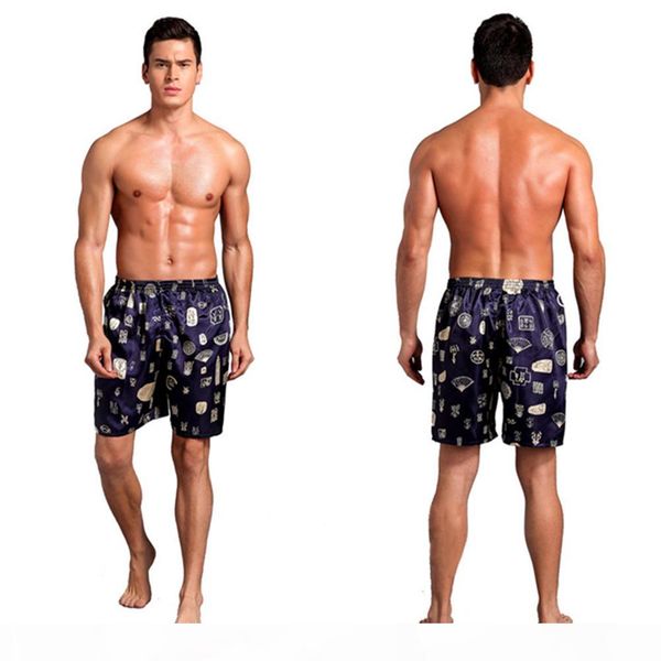 

casual loose men's satin silk pijama shorts summer sleepwear quick dry soft boxer underwear pajama print nightwear underpants, Black;brown