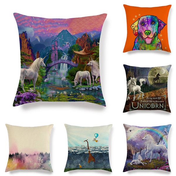 

45cm*45cm colourful summer design and unicorn linen/cotton throw pillow covers couch cushion cover home decorative pillow covers