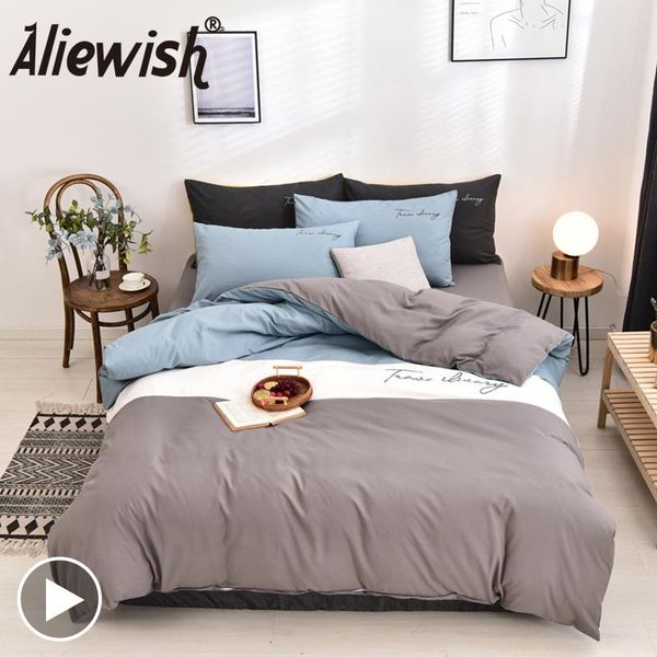 

bedding sets nordic luxury solid color set simple letter style duvet cover pillowcase bed sheet single  king size bedlinens