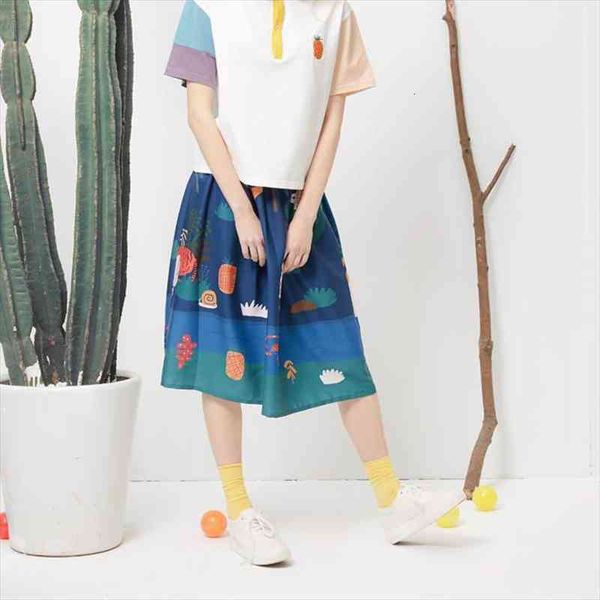 

summer women chiffon skirts high elastic waist ladies a-line skirt playful prints mid-calf length preppy style, Black