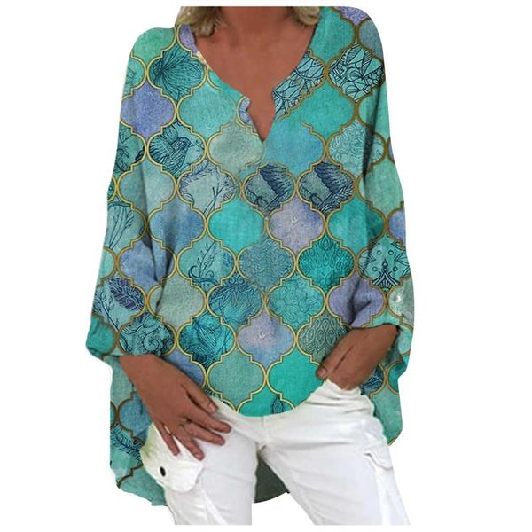 

women's blouses & shirts women casual long sleeve cotton and linen loose blouse spring v neck print irregular shirt vintage oversized, White
