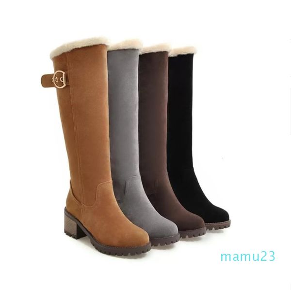 

boots women's winter shoes snowboots fashion square high hooks knees black