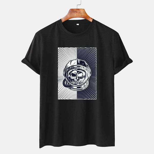 

asual loose fashion short sleeve round neck stripe printed t-shirt men's, White;black