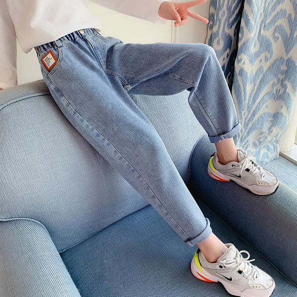 

jeans children clothing 2021 spring autumn denim loose pants girls baju anak perempuan teenager 14 years old trousers, Blue