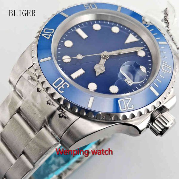 

blue sterile bliger dial 40mm sapphire crystal automatic mens watch watches w2757, Slivery;brown