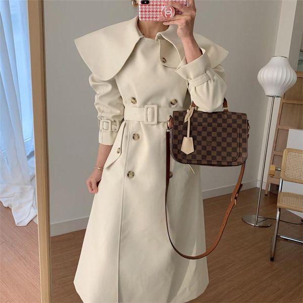 

women's trench coats 2021 arrivals vintage simple solid coat for ladies elegant fashion chic design all-match clothing, Tan;black