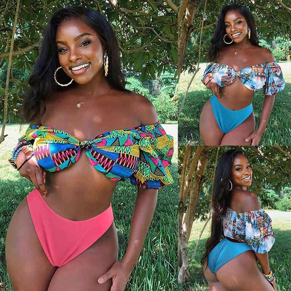 

summer new women's bikini printed split swimsuit, Black;red