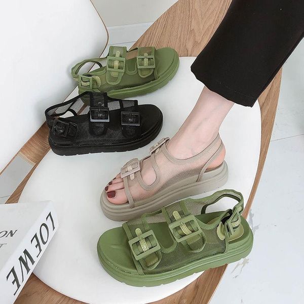 

sandals summer women's fashion net yarn platform roman shoes open toe casual comfortable beach, Black