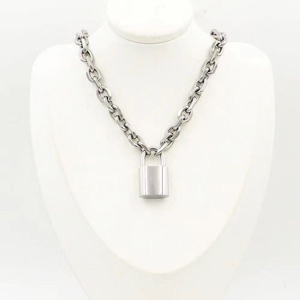 

2021 luxury designer necklace jewelry gold necklaces for women trendy titanium steel love lock head mens fashion thick chain no allergy neve, Silver