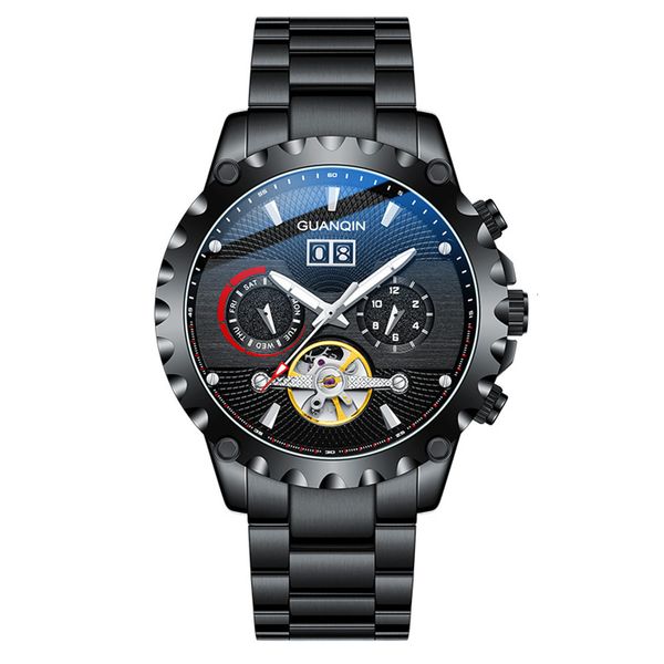 

guanqin mechanical clock men automatic male skeleton tours sports waterproof business reloj hombre, Slivery;brown