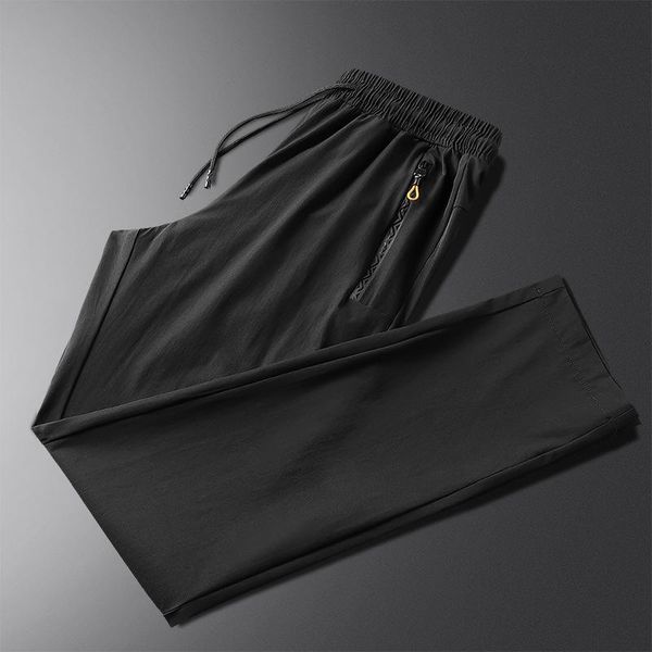 

men's pants outdoor sports quick-drying slim feet trousers ice silk breathable running thin section, Black