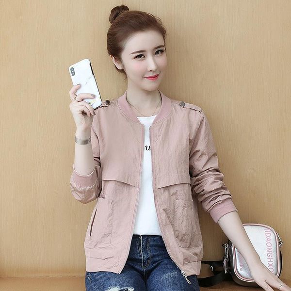 

women's jackets autumn fashion solid round collar zipper coat female long sleeve outwear casual short bomber jacket x648, Black;brown