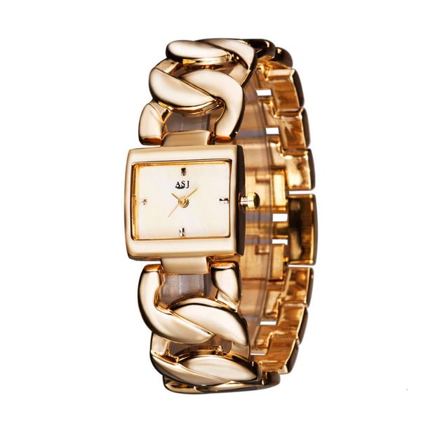 

watch new bracelet women's fashion quartz golden luxury clock rectangle case crystal dial steel chain strap dress wristwatches, Slivery;brown