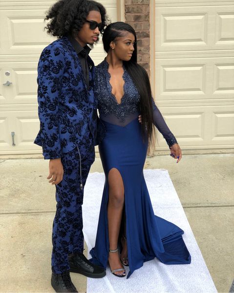 

formal dresses prom party gown thigh-high slits custom trumpet evening long sleeve wrap mermaid deep v-neck, Black;red