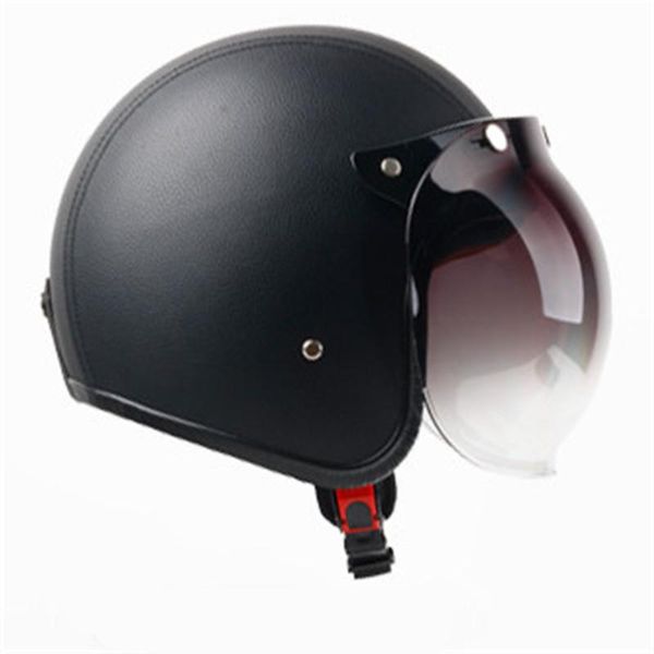 

sell black leather motorcycle helmet retro vintage cruiser chopper scooter cafe racer moto helmet 3/4 open face