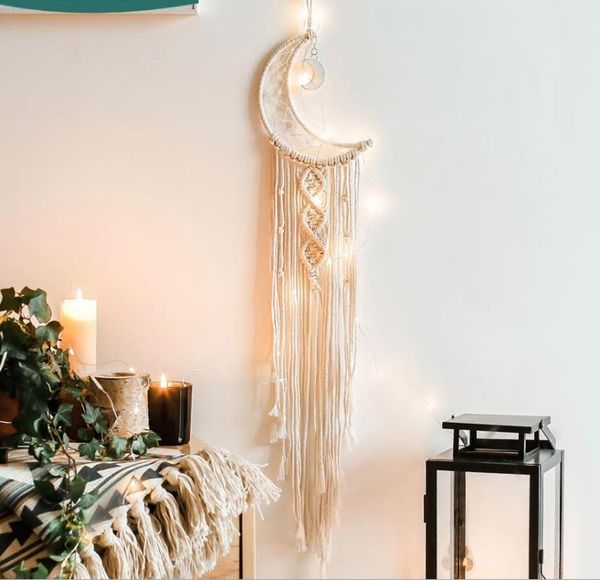

woven moon dream catcher macrame wall hanging tapestry home nursery decor handmade dreamcatcher ornament beige bohemian
