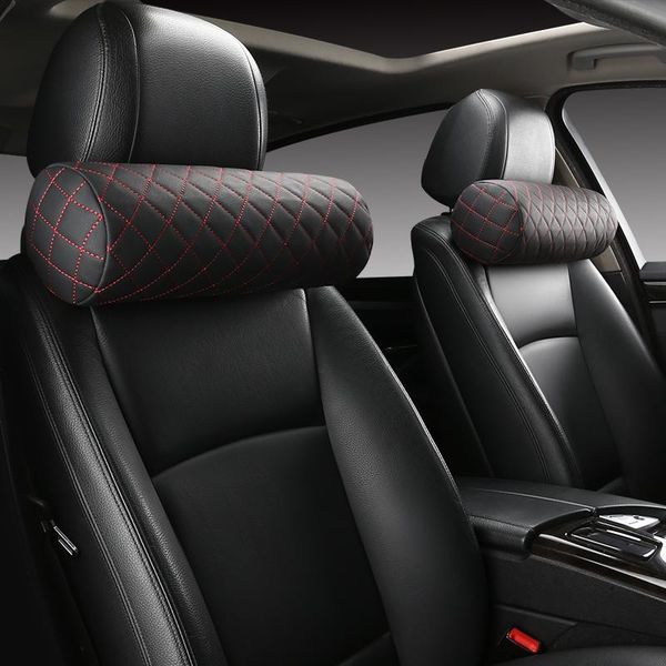 

seat cushions pu leather car headrest washable neck pillow in the under adjustable cylindrical memory foam