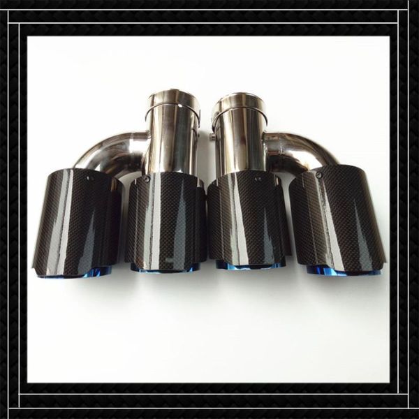 

motorcycle exhaust system 1 pair h model dual blue stainless steel pipe for akrapovic car muffler tip carbon fiber glossy black tailpipe