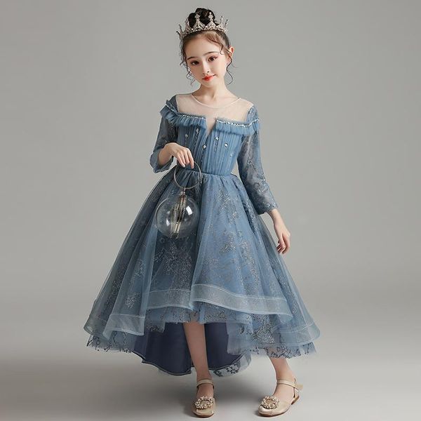 

girl's dresses flower girl illusion sequined beading o-neck three quarter princess knee-length luxury tulle lace kids party gown h304, Red;yellow