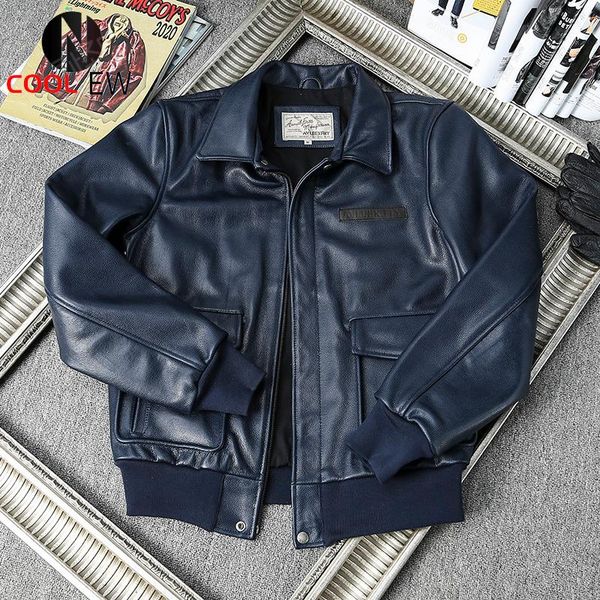 

men's leather & faux 2021 brown genuine jacket men military style plus size 3xl real natural cowhide autumn slim fit a2 pilot coat, Black