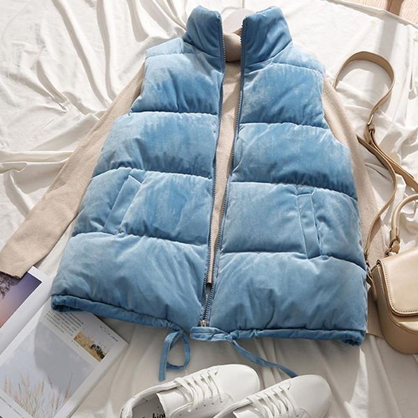 

2021 new winter sleeveless vest coat women stand collar cotton padded jacket korean fashion slim zipper jacket female waistcoat, Black;white